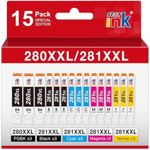15 Pack PGI-280XXL/CLI-281XXL Replacement for Canon 280 281 Ink cartridges Compatible with Canon TR8620a Ink Cartridges TR8520 TR8620 TR8600 TR7520 TS702a TS6120 TS6220 TS9120 TS6320 Printer