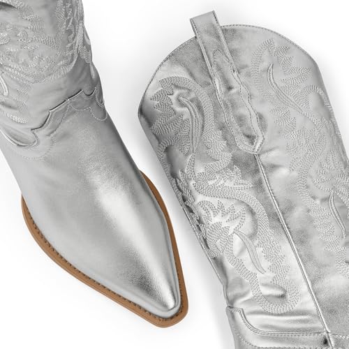 MUCCCUTE Women's Cowgirl Boots Embroidered Cowboy Boots Chunky Block Heel Western Boots Vintage Wide-calf Boots3