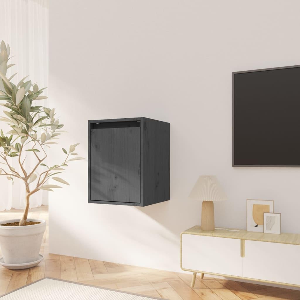 Massivholz Kiefer Wandschränke 2 STK. Grau 30x30x40 cm, Hängeschrank als TV-Schrank nutzbar, dekorativer Schwebeschrank für Bücher und Ornamente, pflegeleicht mit feuchtem Tuch