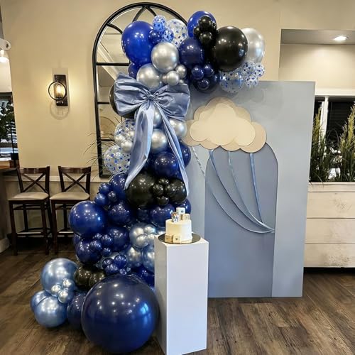 Image of Navy Blue Silver Balloons, 60 Pcs Metallic Pearl Night Blue Black Balloons, 12 Inch Silver Star Confetti Balloon Helium for Graduations Boys Birthday Wedding Anniversary Retirement Party Decorations