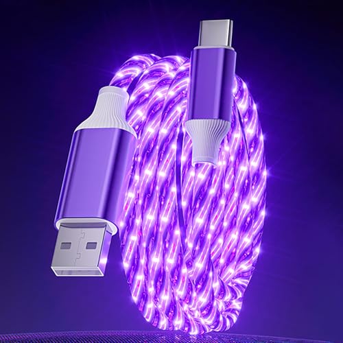 LED USB C Cable Starry Light USB A to Type C Fast Charging Cable Lighted USB C Charger Cord Compatible with Phone 16 15, Samsung Galaxy S24 S23, Pixel and More 3.3FT(Purple)