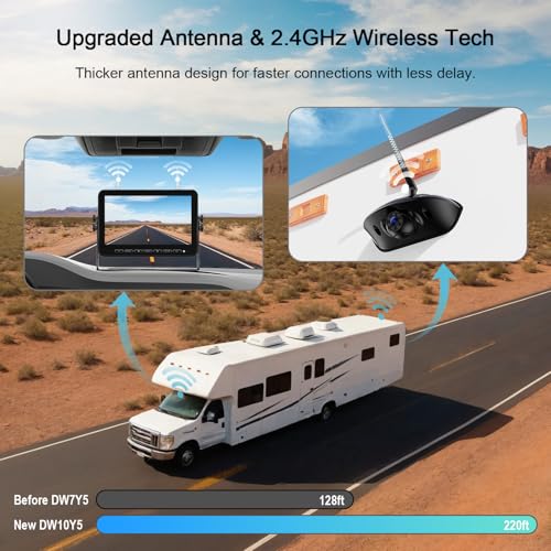 Image of Fookoo HD 10 inch Wireless 4 RV Backup Camera System for Furrion Pre-Wired RV Truck Trailer, 10 inch IPS Monitor, 2 Side View 2 Rear View Cameras, Split Screen IR Night Vision Recording Waterproof - D10Y4