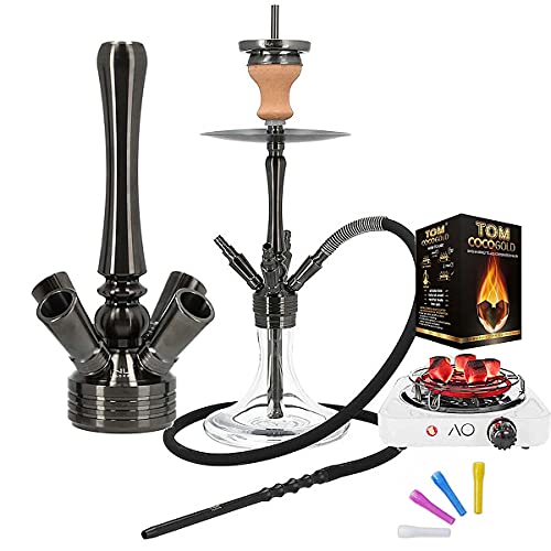 INVI Reflexion Shisha, Edelstahl, 57 cm, Premium-Shisha-Set mit 4 Schlauchanschlüssen, Diffusor, Closed Chamber…
