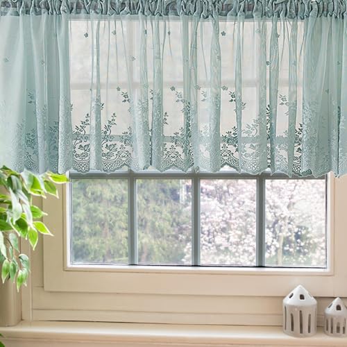 Image of Lace Curtain & Sheer Curtains Short Valance for Kitchen Window Curtains (74 * 61cm / 29 * 24in) Cabinet Decor with Elegant Design Ideal for Kitchen Dining or Bedroom