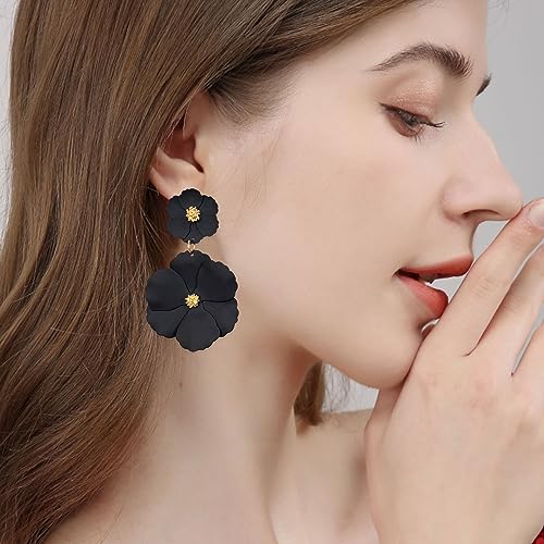 White Summer Flower Floral Dangle Earrings Boho 2 Layered Floral Petal Drop Statement Stud Earring for Women Jewelry4