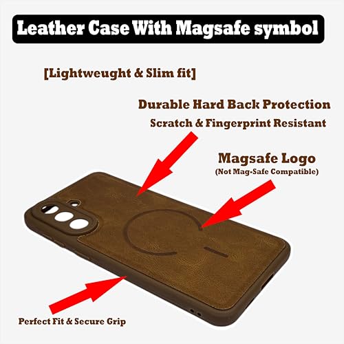 Image of SBMS Back Cover for Samsung Galaxy A57 5G | Ultra Slim Soft Rubberised Hard Case | Oil Feel Soft Leather Back | Mag-Safe Design (Mag-Safe Not Support) | Camera Protection Case for Sam A57 5G (Brown)