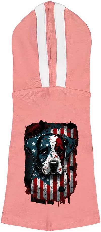 USA Flag Dog Shirt with Hoodie - Patriotic Dog Hoodie - Themed Dog Clothing - Pink White, XL