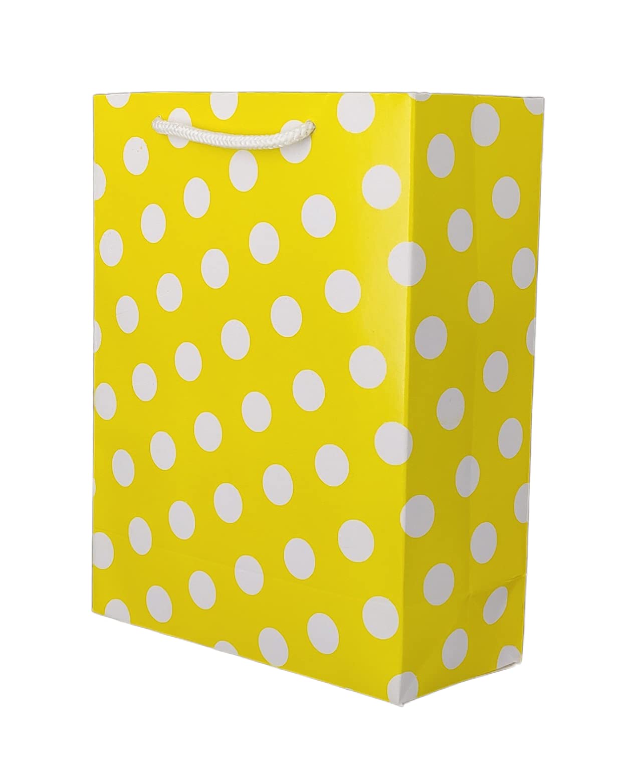 Arrow Paper Products Yellow Dotted Design Paper Gift Bags for Return Gifts | Weddings | Birthday | Holiday Gifting & Presents (Size 17.78 x 7.62 x 22.86 cm | Pack of 80)