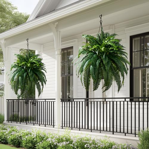 Bailikang Artificial Boston Fern Plants 2 Pack 38 Leaves 33' Large Artificial Ferns Realistic Fake...