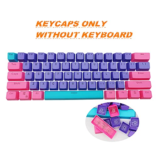 Image of GTSP PBT Backlit Keycaps 60 Percent with 6.25U Space Bar OEM Profile for Cherry MX Switch Mechanical Gaming Keyboard (Purple+Pink+Blue)