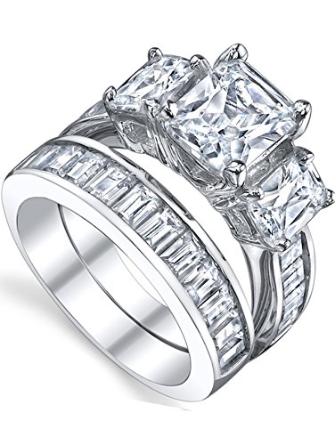 Metal Masters 2 Carat .925 Sterling Silver Radiant Cut Cubic Zirconia CZ Women's Engagement Ring Set Sizes 4 to 112