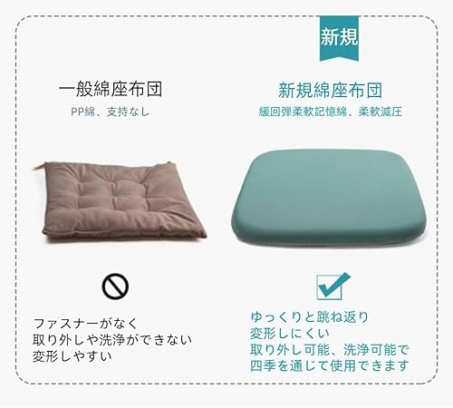 椅子 クッション 高反発 座布団 クッションテーブル 厚め 紐付き すべり止め付き 洗える 長座布団 座布団 オールシーズン シートダイニングチェア用 オフィスチェア クッション 40x40cm (グリーン) [4]