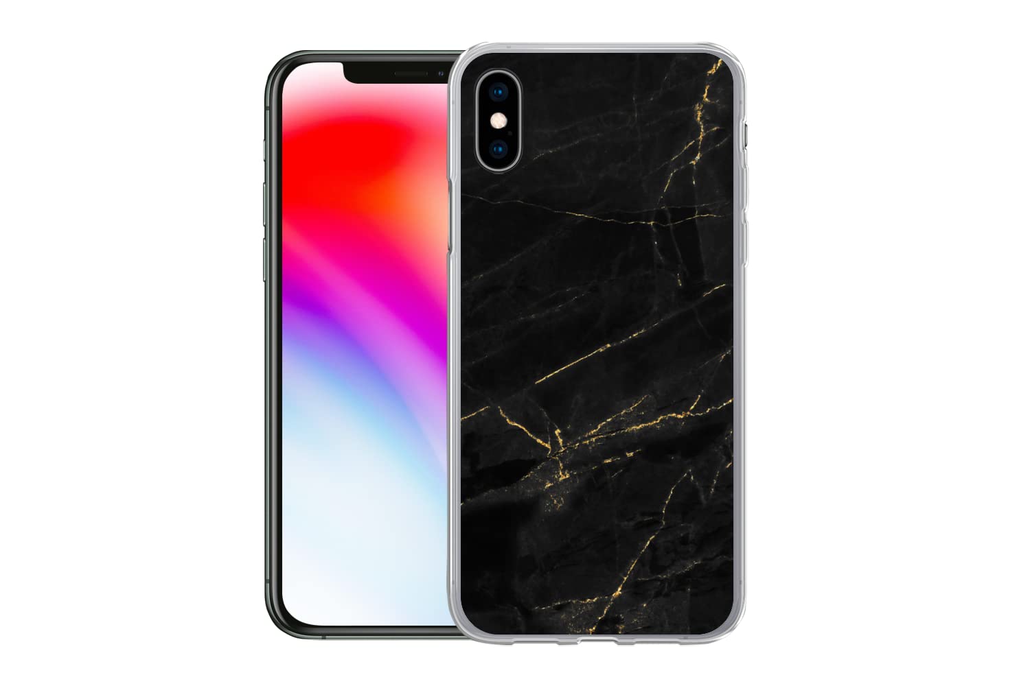Funda para iPhone XS - Mármol - Negro - Oro - Chic - Aspecto mármol - Diseño - Funda de Silicona/Funda Blanda para teléfono móvil
