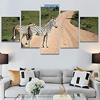 SIGNWIN 5 Panel Canvas Wall Art Animals Black and White Dramatic Group Modern Artwork for Home Decorations Ready to Hang - 60
