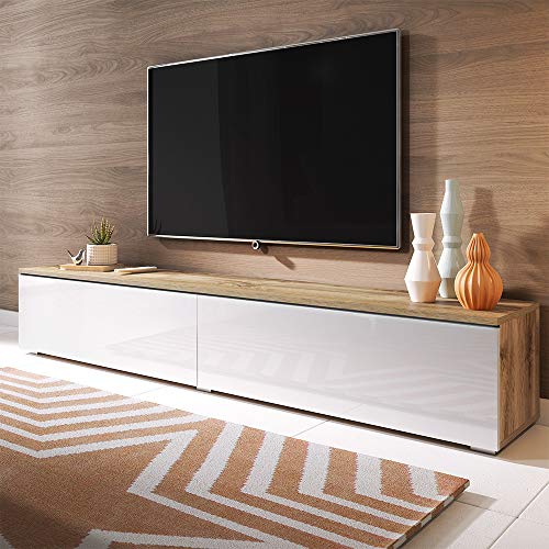 Selsey-Kane-Mueble-TV-FlotanteMesa-TVMueble-para-SalonMueble-TV-Suspendido-180-cm-sin-LED-Roble-DoradoBlanco-Brillante