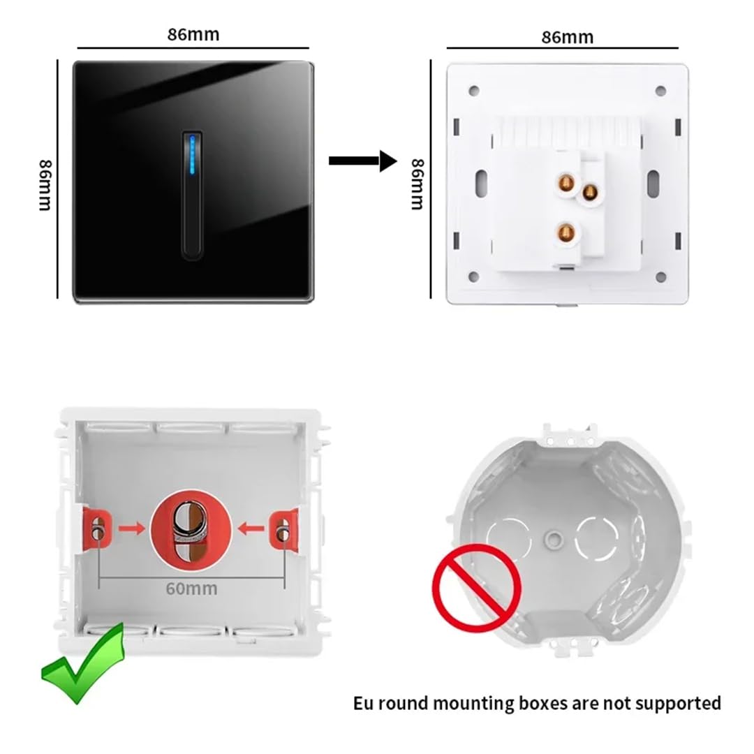 Schwarzer Gehärteter Glas-International-Schalter Mit Selbstzurücksetzender LED-Anzeige, EU-UK-Steckdose, 13 A, 86 Mm, 146 Mm