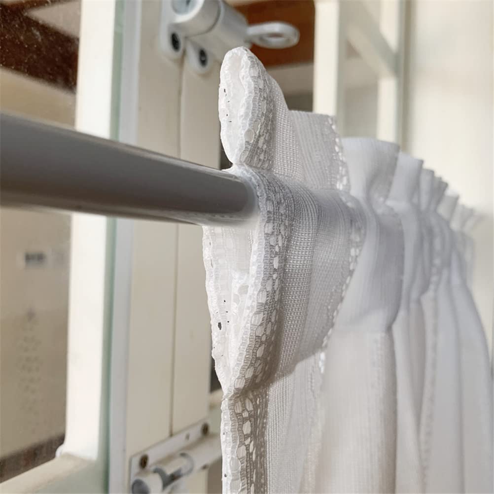 1Pièce Brise Bise Transparent Passe Tringle Avec Pompon Bord De Couleur Décoration De Fenêtre Chambre Cuisine Café (LxH 45x140cm, Blanc/Blanc