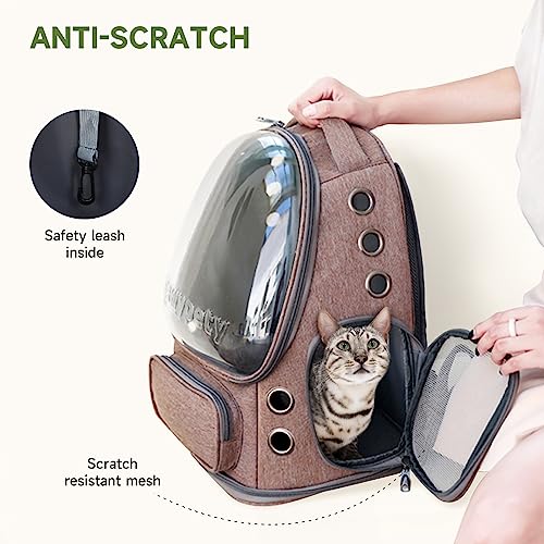 Image of Cat Backpack Carrier, Breathable Cat Carrier Large Space Bubble Pet Backpack For Kitty Small Dog Up To 15Lbs, Transparent & Foldable Pet Carrier For Travel Hiking (Khaki)