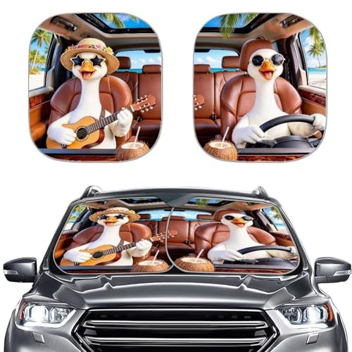 Image of Beach Goose Drive Front Window Sunshade 2 Piece Foldable Car Windshield Sun Shade UV Blocker Heat Reflection Sun Visor Auto Interior Accessories Suitable for Cars