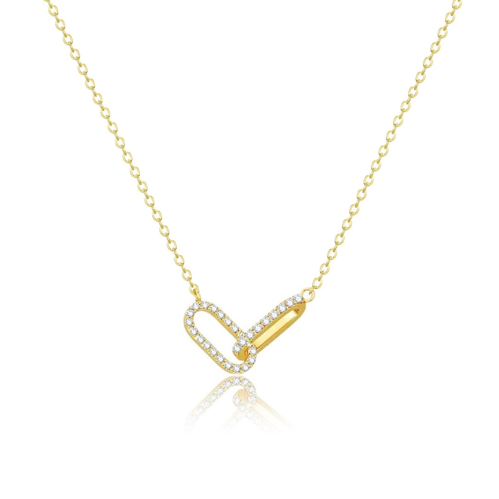 Zeffy Diamond Necklaces for Women, Dainty Gold Necklace 18k Gold Plated Layered Necklaces Simple Gold CZ Diamond Pendant Necklaces for Women Trendy
