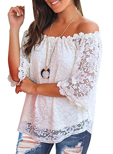 Image of MIHOLL Women's Lace Off Shoulder Tops Casual Loose Blouse Shirts