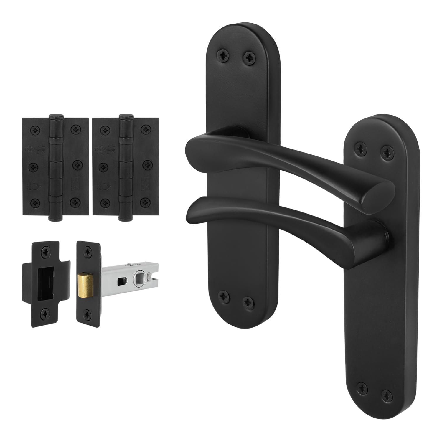 EAI Black Door Handle Latch Set, 1 Pair Matt Black Internal T-Bar Handles, Hinges 76mm Latches 64mm - Novoli โ image 1
