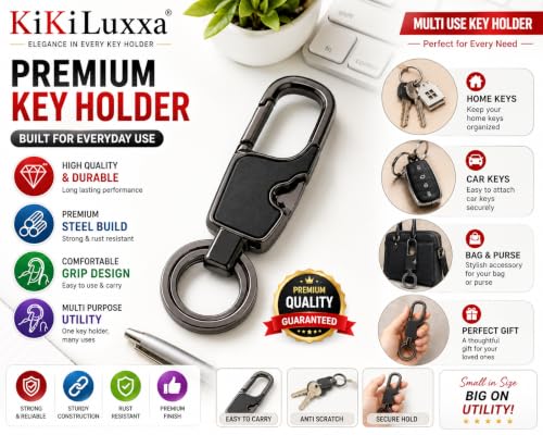 Image of KiKiluxxa Carbon Steel Body Keychain with Dual Key Rings for Outdoor Carabiner Portable Keyring For Bike & Car Multifunction -Matroz Keychain Multiclour