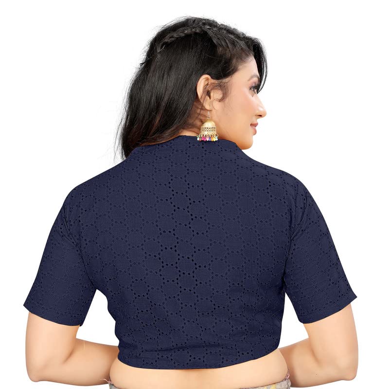 Image of Women's Pure Cotton Blouse with U-Neck & Short Sleeve, Readymade Saree Blouse for Girls & Women, Solid Stretchable Comfy Stylish Ethnic Design - Sizes: 32 /34 / 36 /38 / 40 /42