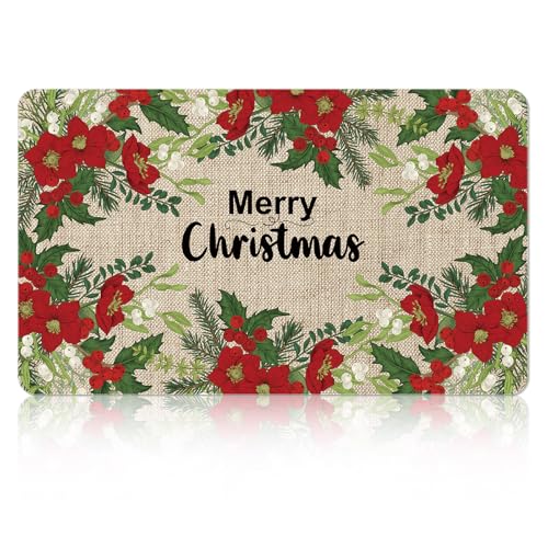 Tinideya Christmas Dish Drying Mat for Kitchen Counter 12x20", Poinsettias