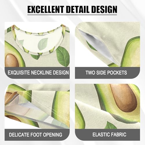 ALAZA Green Avocado Leaf Pajamas Set Short Sleeve Cotton Sleepwear Summer Pjs 2 Piece 5-14Y4