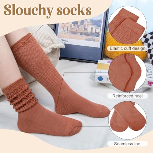 Justay 5 Pairs Slouchy Socks for Women - Slouch Long Crew Knit Boot Athletic Calf Tube Scrunch Socks2