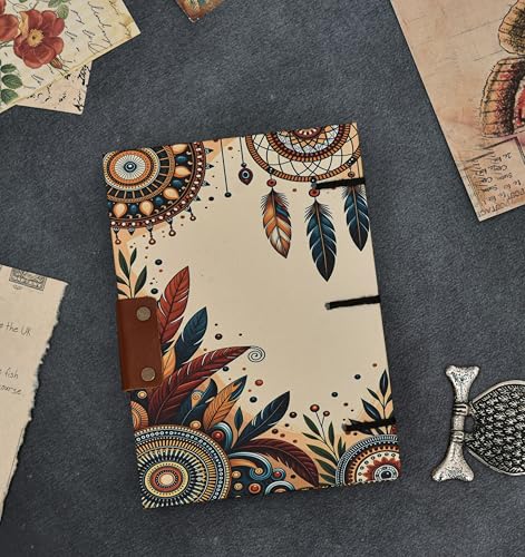 Image of Handmade Boho Dreamcatcher Journal | Eco Recycled Paper Diary with Metal Lock ? Artistic & Sustainable Gift (7x5 Inch)