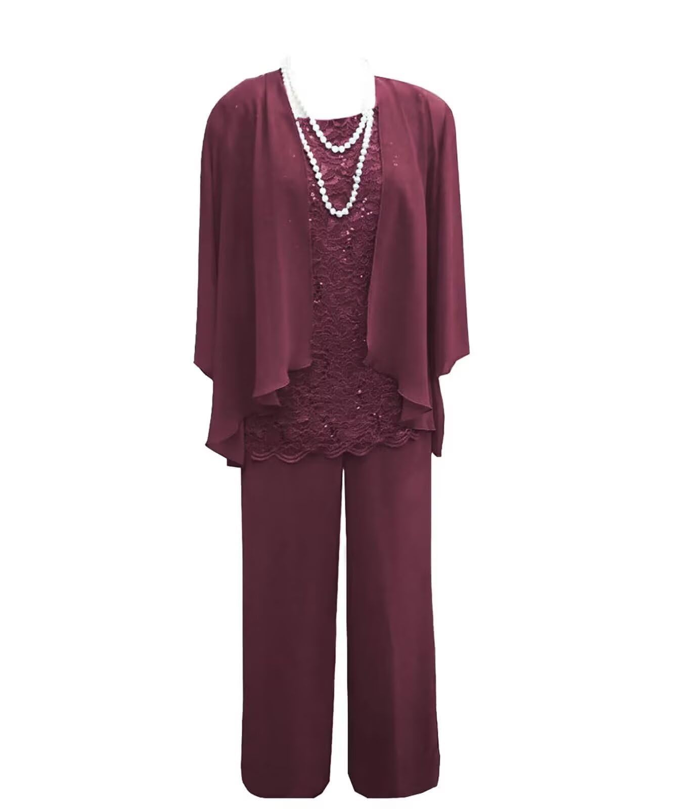 3 Pieces Chiffon Mother of The Bride Pant Suits for Wedding Guest Dresses Lace Wedding Guest Outfit for