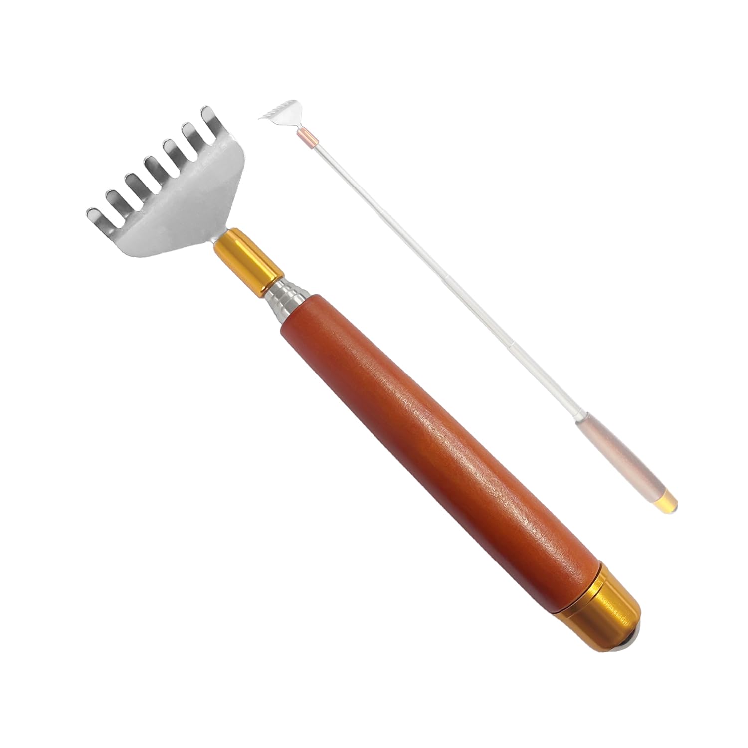 1 masajeador de espalda Gua Sha, masajeador retráctil de metal, masajeador de puntos esféricos, rascador de espalda portátil con mango de madera, unisex