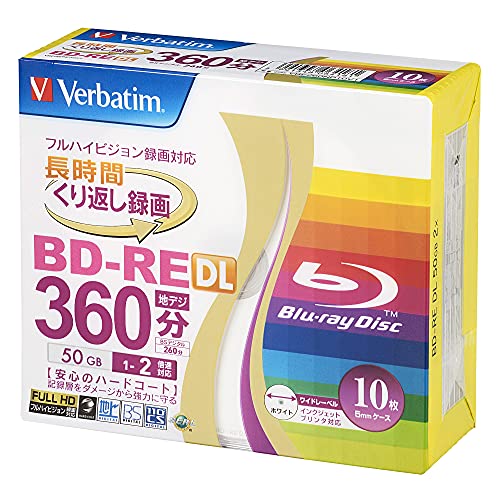 Verbatim Blu-ray BD-RE DL RW - Dischi riscrivibili a getto d'inchiostro a 2 velocità 2 volte Ver. 2.1 (Giappone importazione) - 10 dischi in una custodia sottile (imballaggio sigillato). Prodotto in