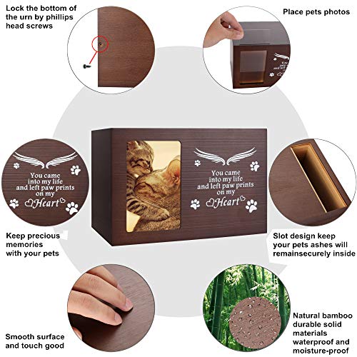 BAMTALK Pet Memorial Urn for Ashes, Cat or Dog Memory Box, Pet Memorial Keepsake, Pet Cremation Urn with Photo Frame, Wooden Nature Bamboo Urn for Pet Lovers (Walnut Color) - Thumbnail 5