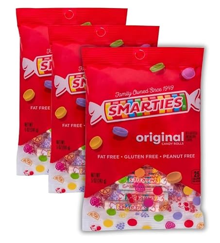 Smarties Candy Bulk Rolls Original Flavor - Gluten & Vegan Free - Classic Sweetness From Family Owned Company Since 1949, Peanut Free & Dairy Free - Perfect Halloween Candy - 5oz Bag (Pack of 3)