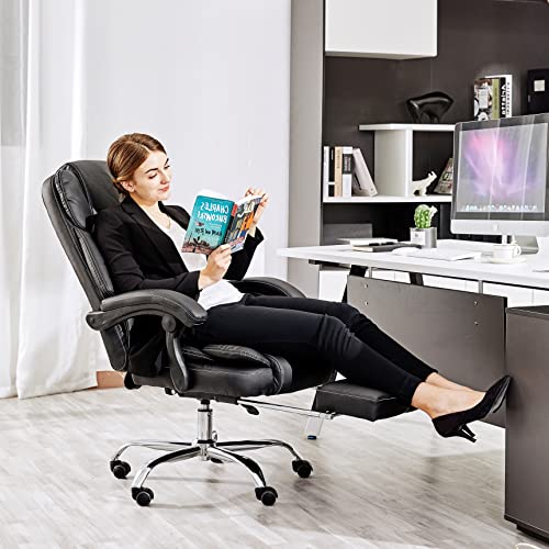 Massage Office Chair- Ergonomic Home Computer Desk Leather Chair,Adjustable Height Reclining Swivel Chair With Footrest,Black #TOP6