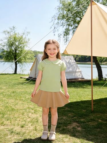 Image of 12M-14Y Toddler Baby Girls Peter Pan Collar Blouse Kids Girl Solid Color Puff Sleeve T-Shirts Casual Tee Tops