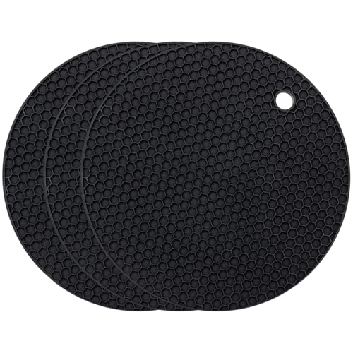 Orrdiffi Sottopentola Silicone Set di 3, Presine Silicone da Cucina Resistente al Calore Fino A 230 °C Multifunzione,Lavabile in Lavastoviglie, Antiscivolo, Flessibile, Durevole Nero