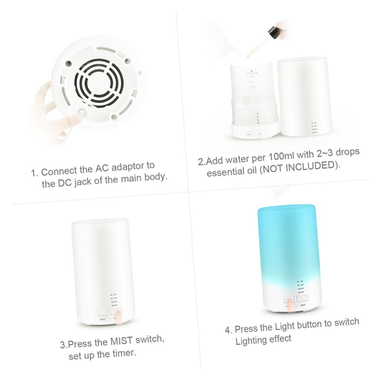 Difusor Aromaterapia con Luz LED Silencioso y USB Humidificador Portátil para Oficina y Hogar Apagado Automático para Aceites Esenciales