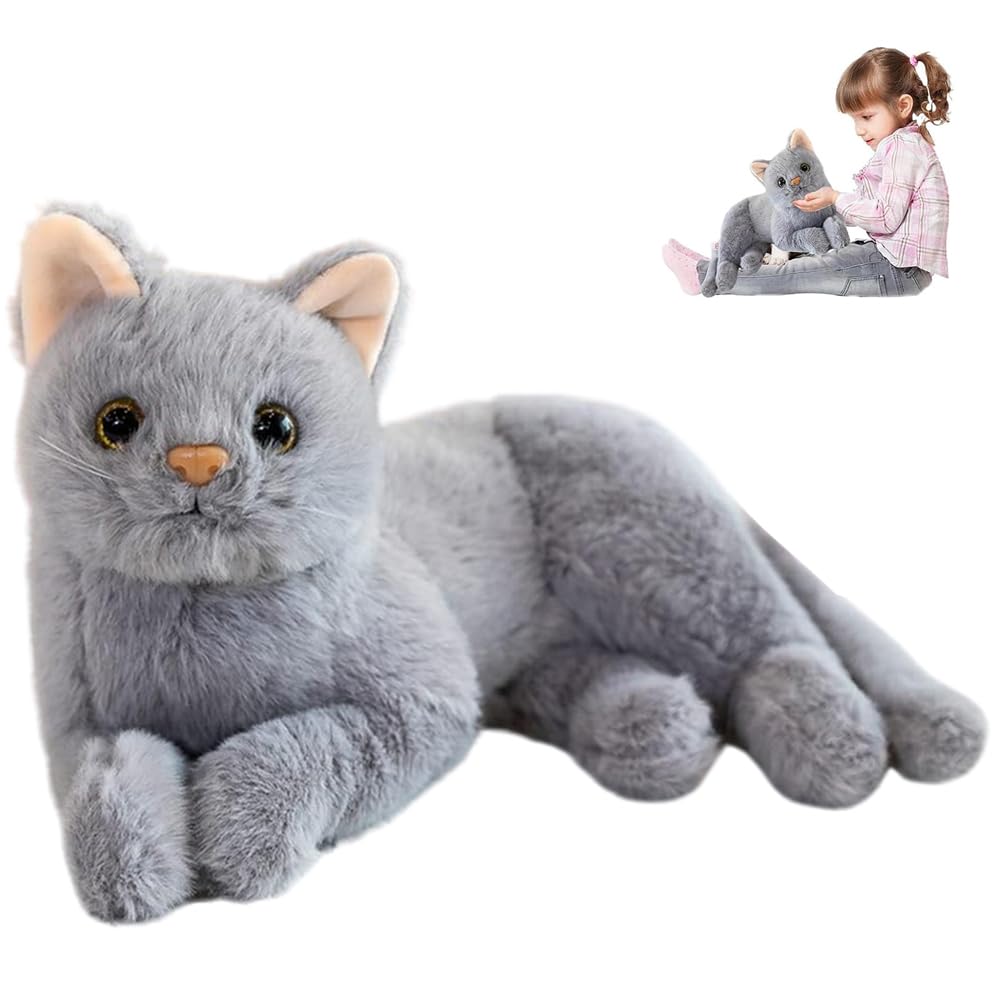 Muñeca de Gato simulada, Peluche Gato, Muñeco de Peluche Animal Realista – Simulación Suave y Tierna, Juguete para Niños y Coleccionistas -Gris