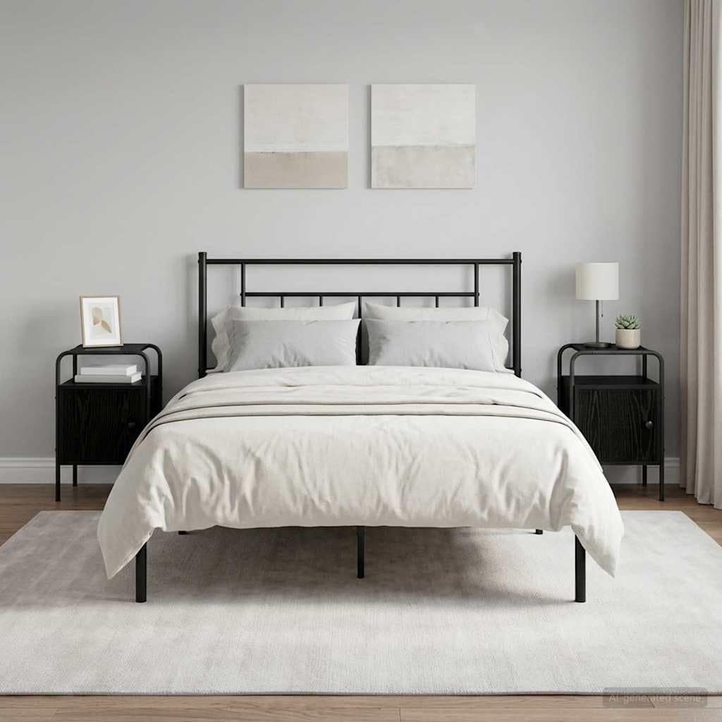 Armadio da Notte 2 pz Rovere Nero in Legno ingegnerizzato con Telaio in Acciaio, 35x36,5x56 cm, Mobiletto con Anta e Ripiano, Comodino Salvaspazio per Camera da Letto e Soggiorno