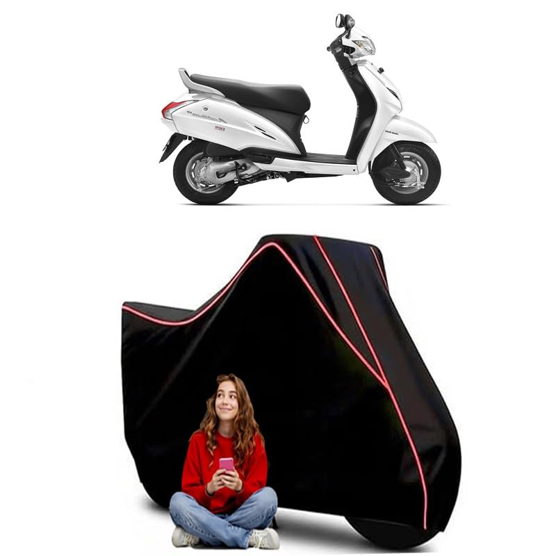 Image of Activa i Scooty Bike Cover Water Resistant Outdoor Use Universal Fit Scooters Motorcycles Heavy Duty UV Protection Dust Rain Scratch Resistant Elastic Bottom Black Blue Piping