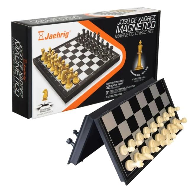 Jogo de Xadrez Jaehrig Magnético Estojo Dobrável - 2 Jogadores