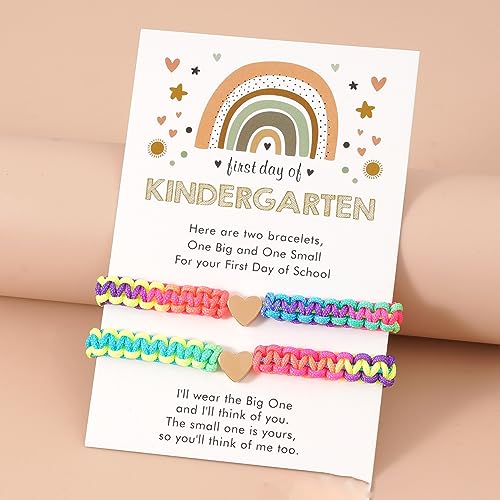 Image of First Day of School Bracelets Matching Heart Bracelets for Mom and Daughter Back to School Bracelets for 2 Braided Adjustable Charm Bracelets Jewellery Present