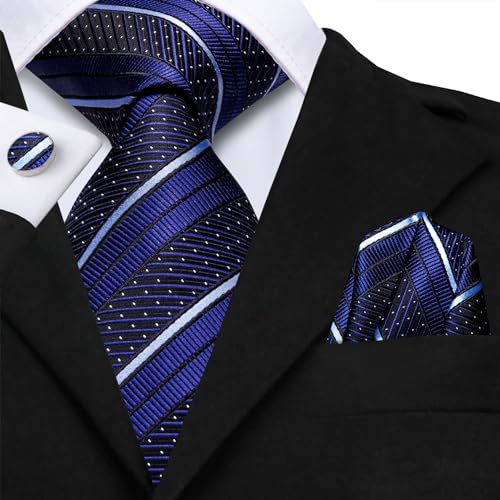 Image of Hi-Tie Silk Ties for Men Plaid Paisley Striped Necktie Pocket Square Cufflinks Set Formal Business