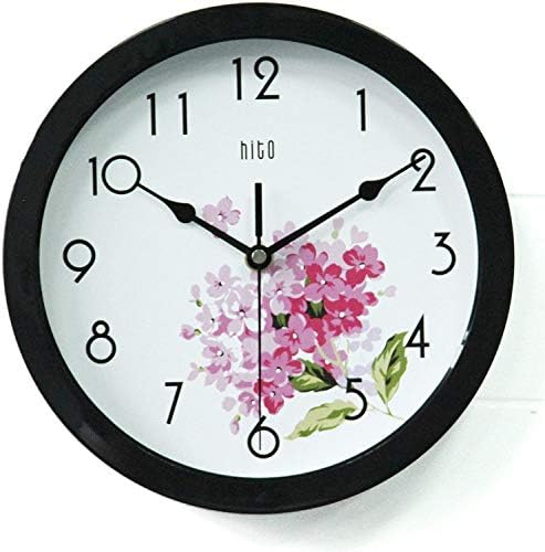 HITO Silent Floral Wall Clock Non Ticking 10 inch Excellent Accurate Sweep Movement Glass Cover, Decorative for Kitchen, Living Room, Bathroom, Bedroom, Office (Cherry Blossom Black)