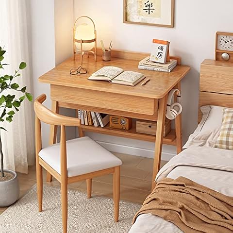 ALEEIK Computer Desk with Storage Shelf & Drawers, Modern 24 inch Writing Desk Study Table Compact Laptop Desk for Small Space Home Office, Oak Cover