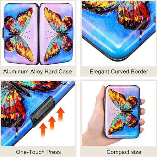 Image of Elfish RFID Blocking Credit Card Protector Aluminum ID Case Hard Shell Business Card Holders Metal Wallet for Men or Women, One Butterfly,